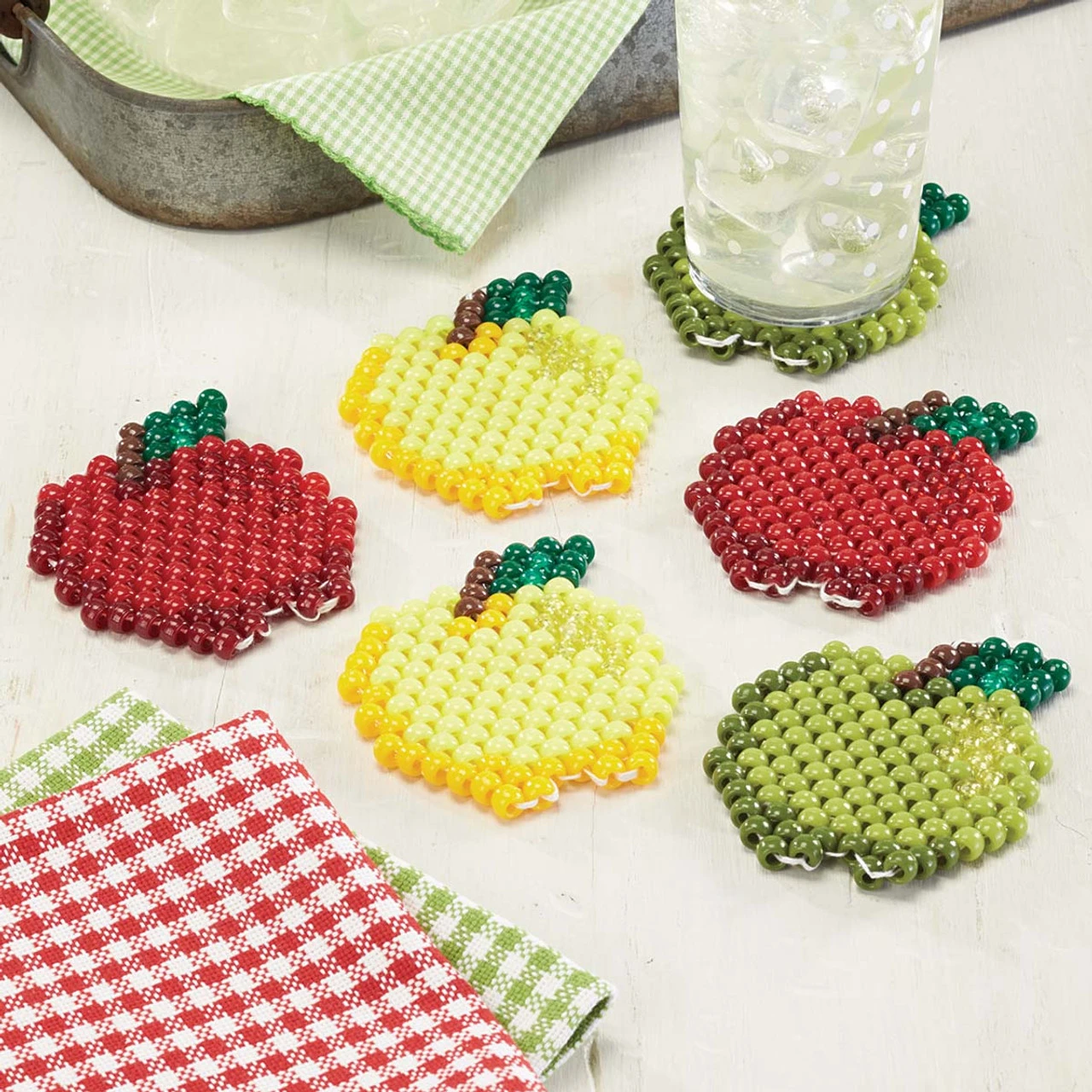 Herrschners Colorful Apples Coasters Pony Bead Kit 1 Herrschners Colorful Apples Coasters Pony Bead Kit