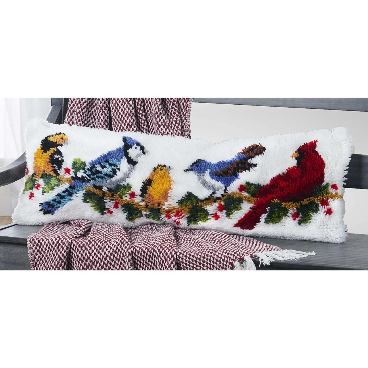 Herrschners Winter Birds Bench Pillow Latch Hook Kit 1 Herrschners Winter Birds Bench Pillow Latch Hook Kit