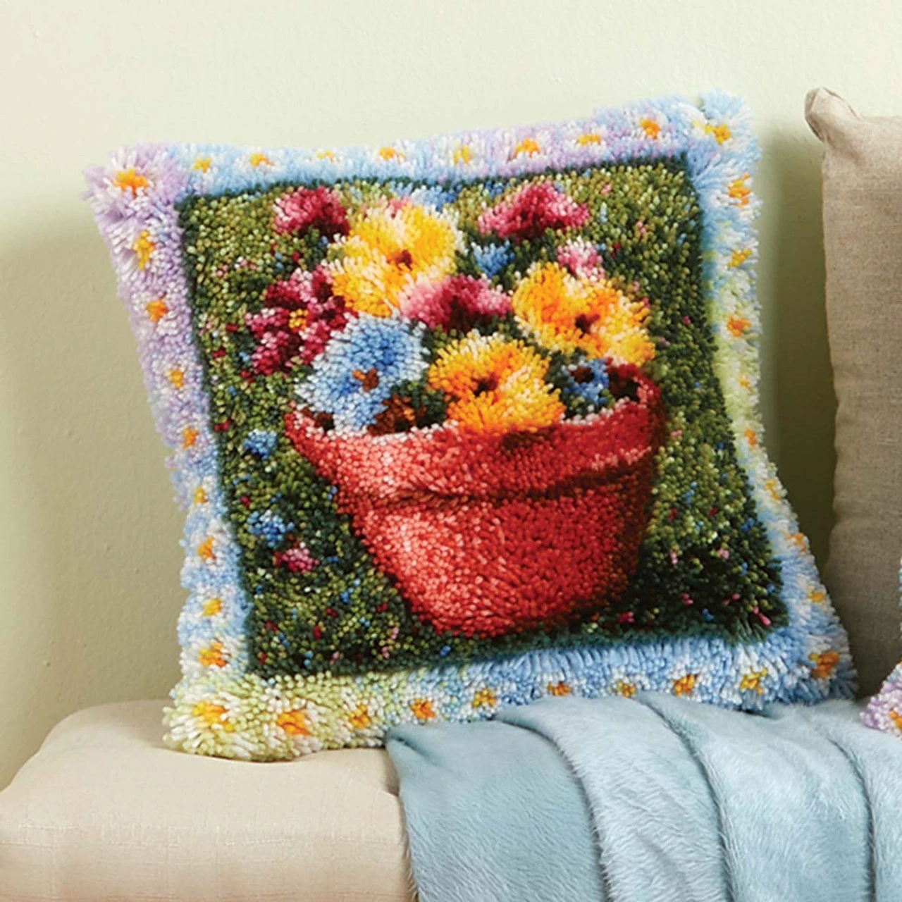 Herrschners Pansy Floral Pillow Latch Hook Kit 1 Herrschners Pansy Floral Pillow Latch Hook Kit