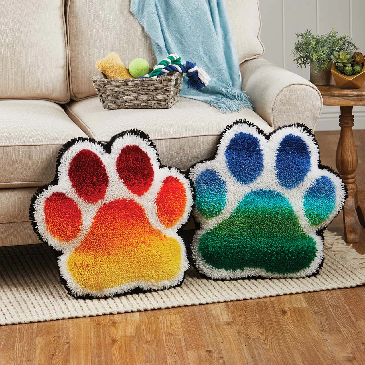 Herrschners Colrsplash PawPrint Pillows, Set Of 2 Latch Hook Kit 1 Herrschners Colrsplash PawPrint Pillows, Set Of 2 Latch Hook Kit