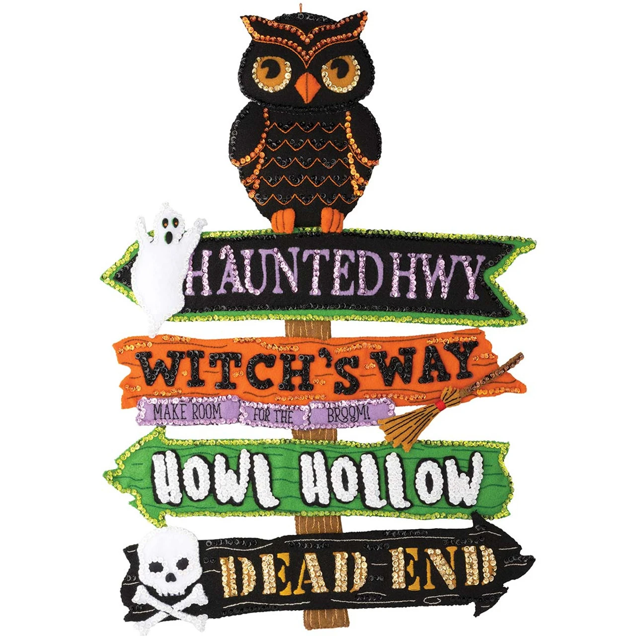 Bucilla Halloween Street Sign Wall Hanging Felt & Sequin Kit 1 Bucilla Halloween Street Sign Wall Hanging Felt & Sequin Kit