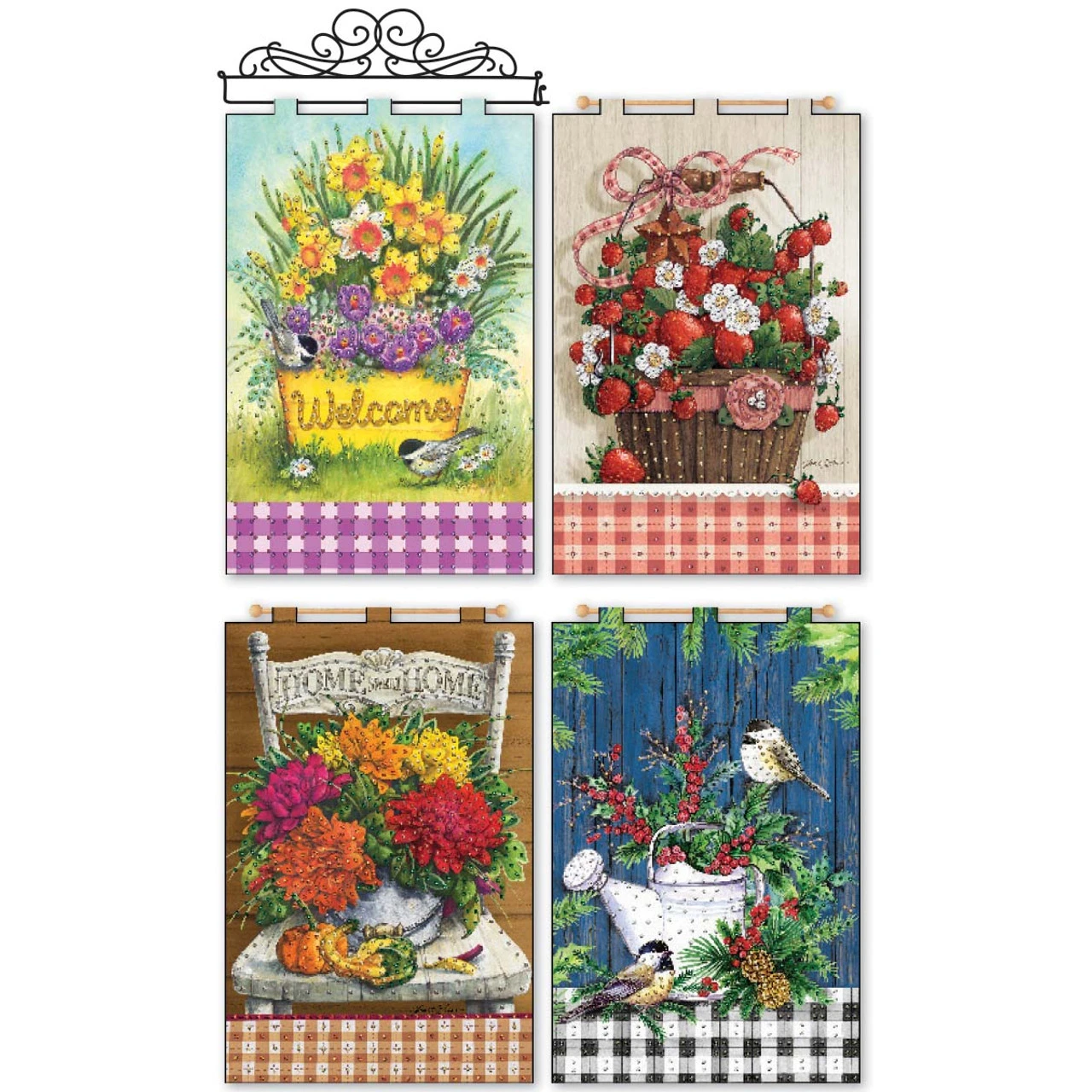 Design Works Seasonal Floral Banners & Hanger, Set Of 4 Felt & Sequin Kit 1 Design Works Seasonal Floral Banners & Hanger, Set Of 4 Felt & Sequin Kit