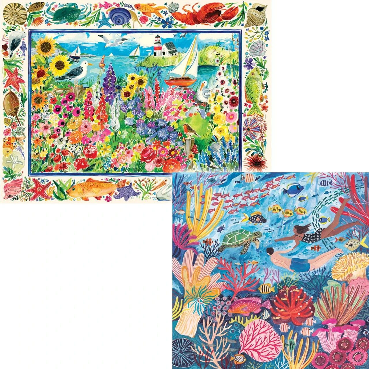 Eeboo Coral Reef & Seagull Garden, Set Of 2 Jigsaw Puzzle 1 Eeboo Coral Reef & Seagull Garden, Set Of 2 Jigsaw Puzzle