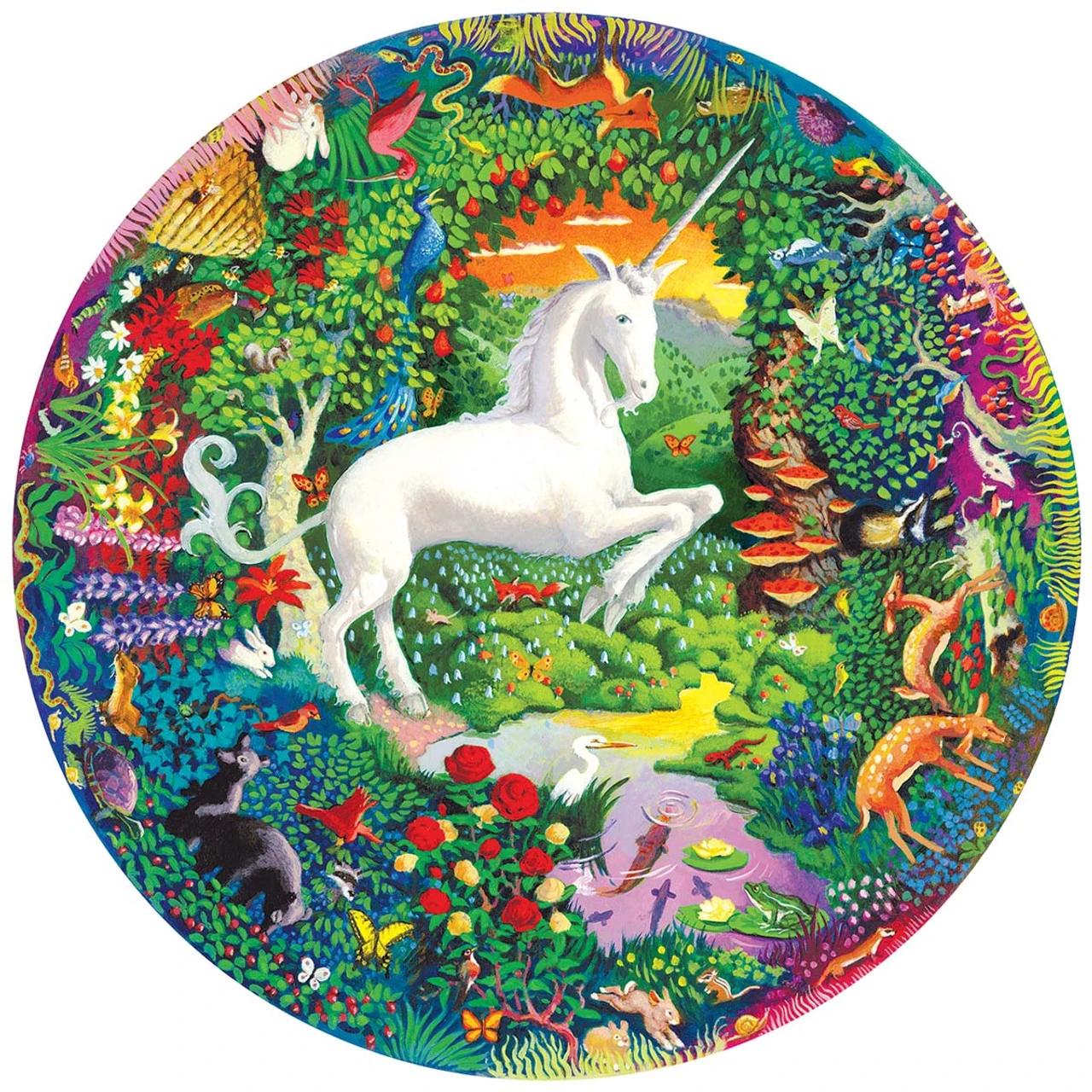 Eeboo Unicorn Garden Round Jigsaw Puzzle 1 Eeboo Unicorn Garden Round Jigsaw Puzzle