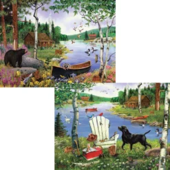 Karmin International Bear & Cabin & Lab & Adirondack, Set Of 2 Jigsaw Puzzle