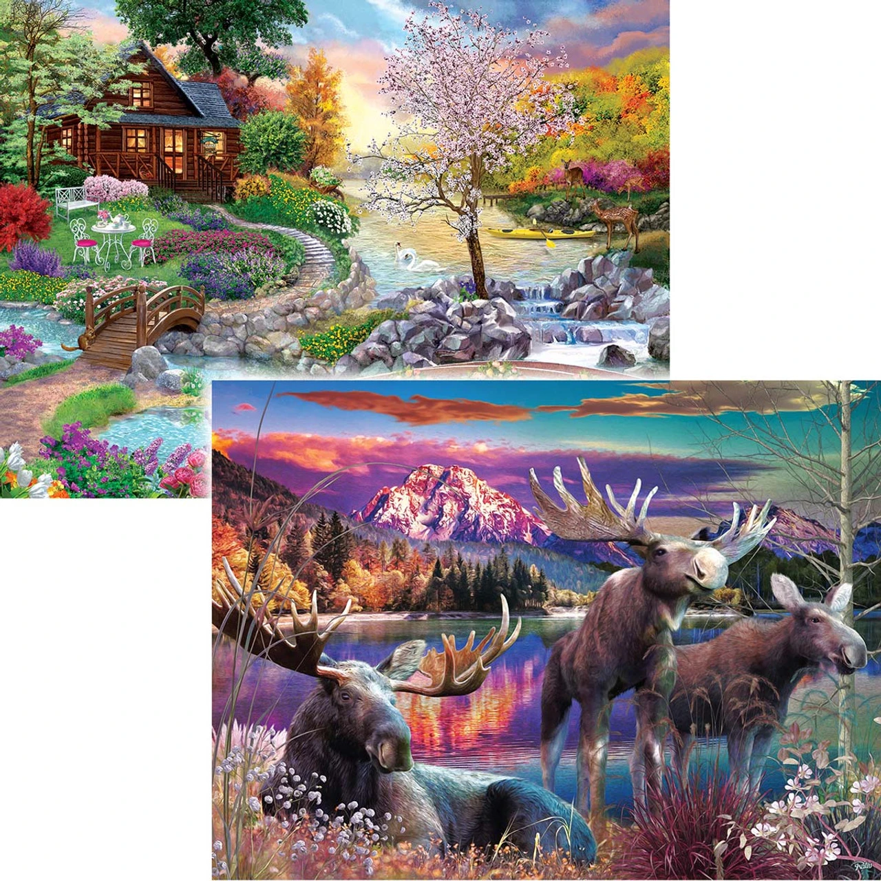 SunsOut Spring Stream & Sunset Pond, Set Of 2 Jigsaw Puzzle 1 SunsOut Spring Stream & Sunset Pond, Set Of 2 Jigsaw Puzzle
