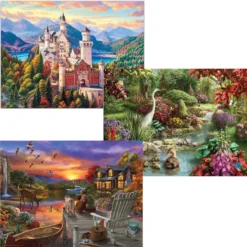 The Jigsaw Puzzle Factory Sunset Cabin, Mt Castle & Nature’s Embrace, Set Of 3 Jigsaw Puzzle