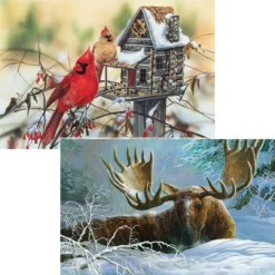 SunsOut Winter Blanket & Cardinal’s Rustic Retreat, Set Of 2 Jigsaw Puzzle