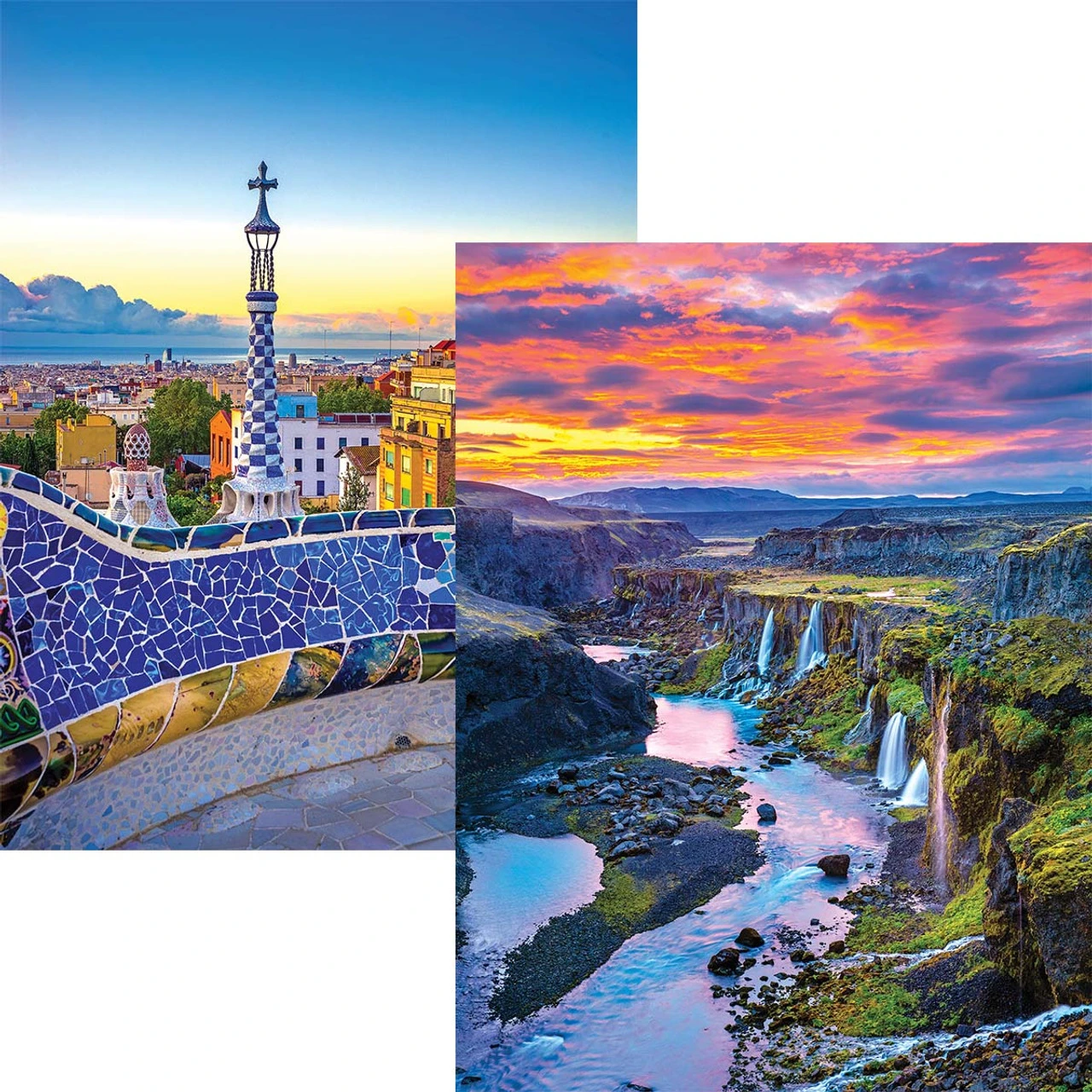 Rose Art Canyon With Waterfalls & Park Guell, Set Of 2 Jigsaw Puzzle 1 Rose Art Canyon With Waterfalls & Park Guell, Set Of 2 Jigsaw Puzzle