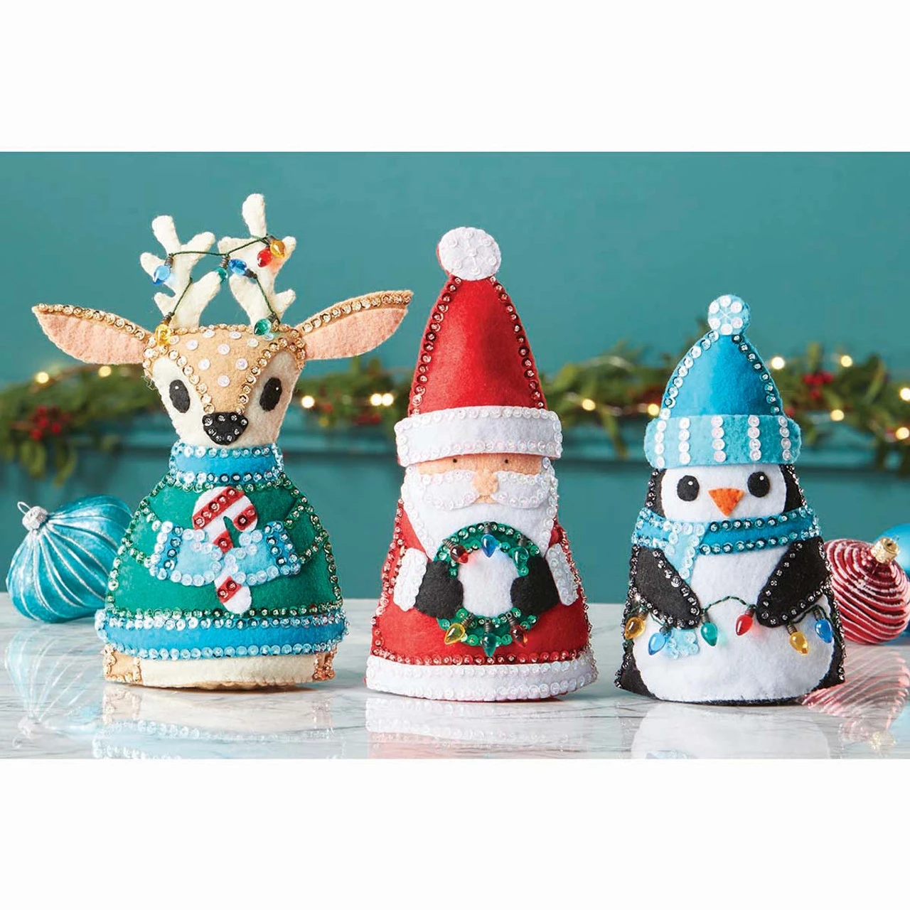 Herrschners Winter Friends Shelf Sitters Felt & Sequin Kit 1 Herrschners Winter Friends Shelf Sitters Felt & Sequin Kit
