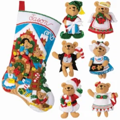 Bucilla Teddy Bear Stocking & Ornament, Set Of 2 Felt & Sequin Kit