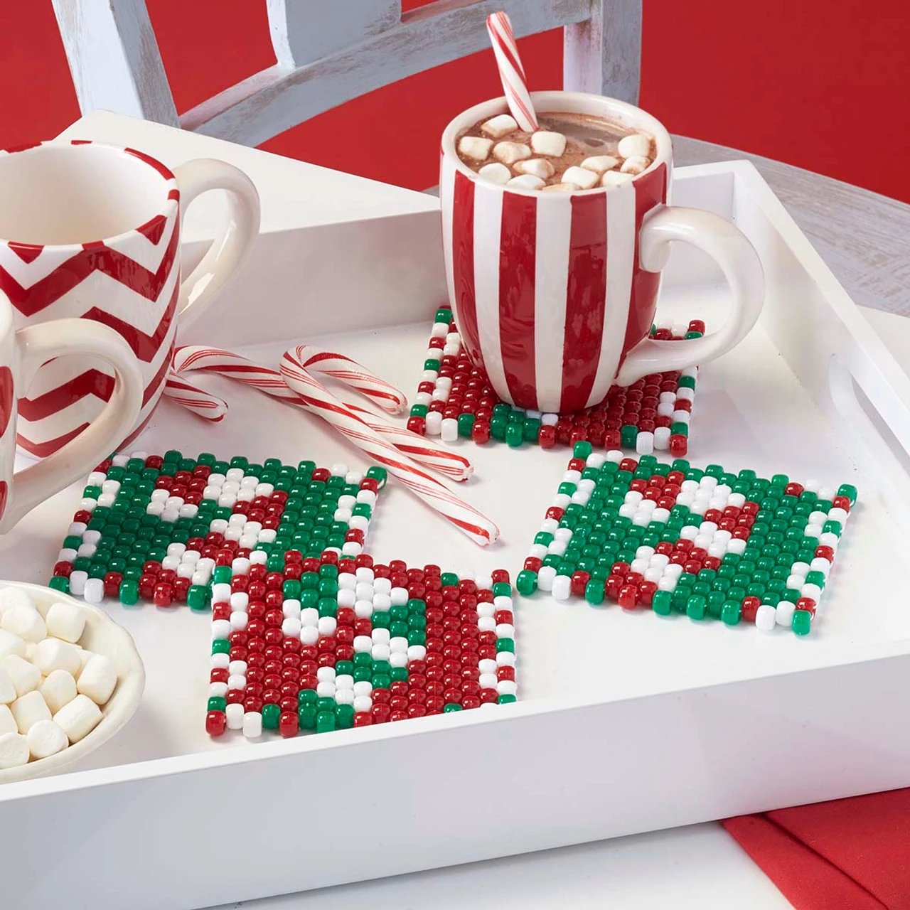 Herrschners Candy Cane Coasters Pony Bead Kit 1 Herrschners Candy Cane Coasters Pony Bead Kit