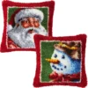 Herrschners Santa & Snowman Fever Pillow, Set Of 2 Latch Hook Kit